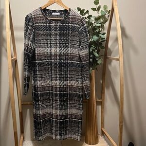 Zara Black and Brown Checkered Long Sleeve Dress